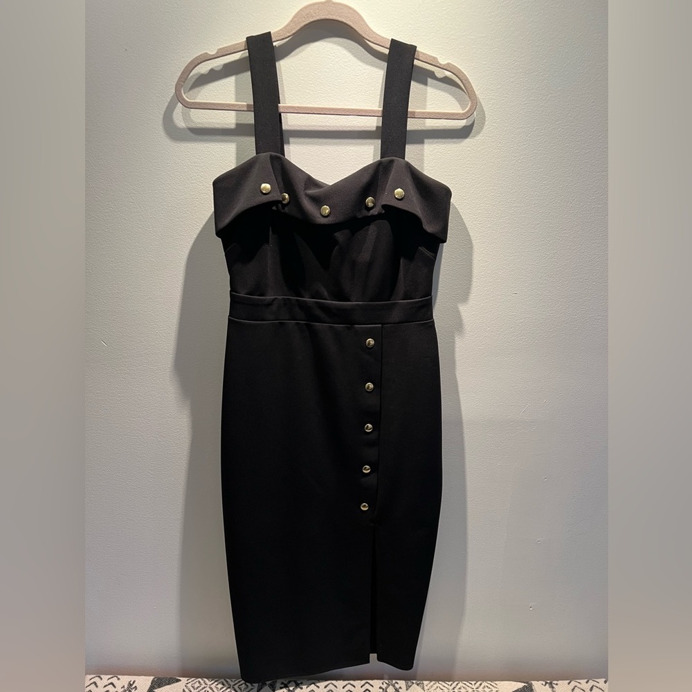 Elegant Black Button-Detail Dress